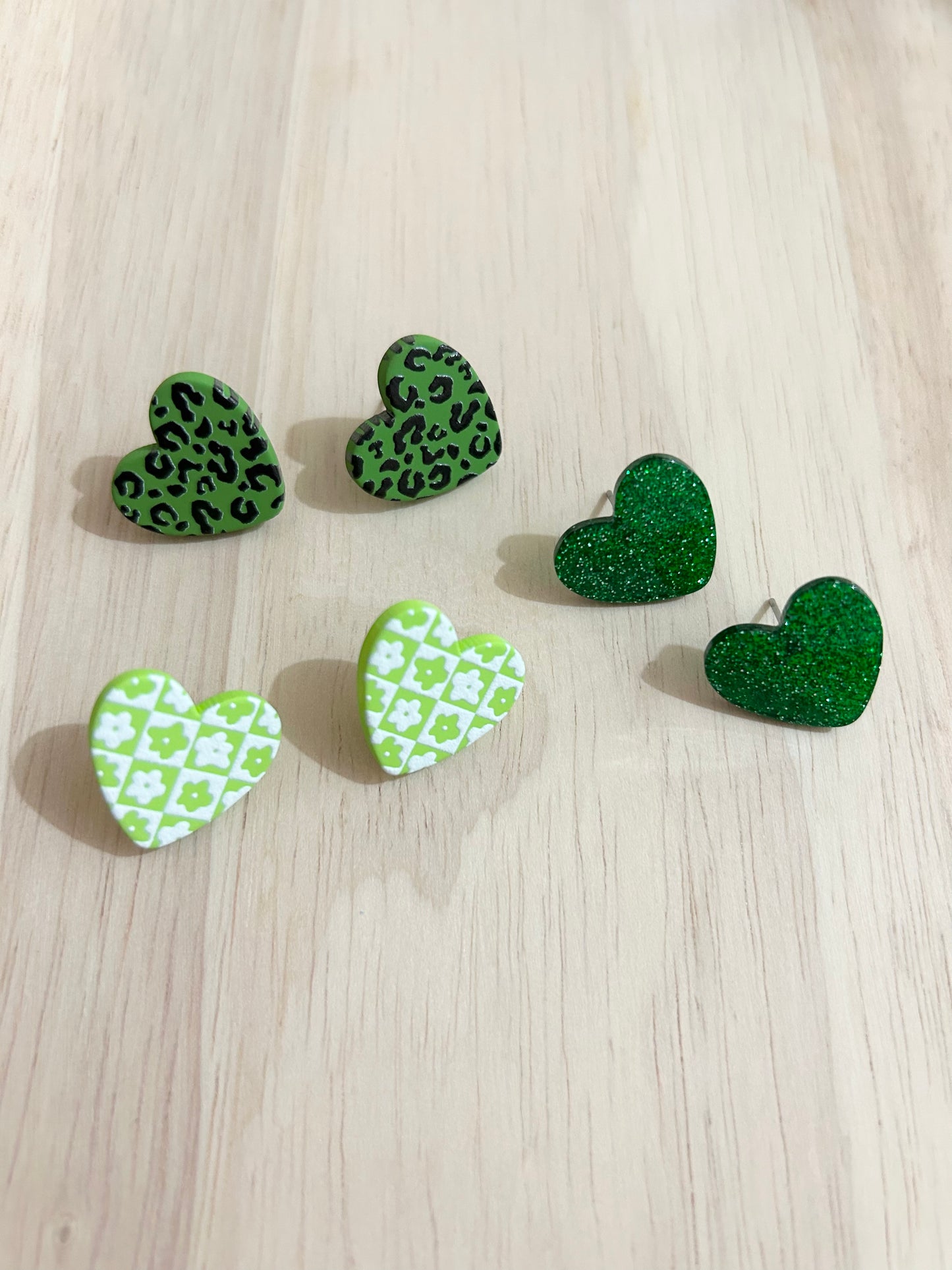 Set Of Three Heart Acrylic Stud Earrings