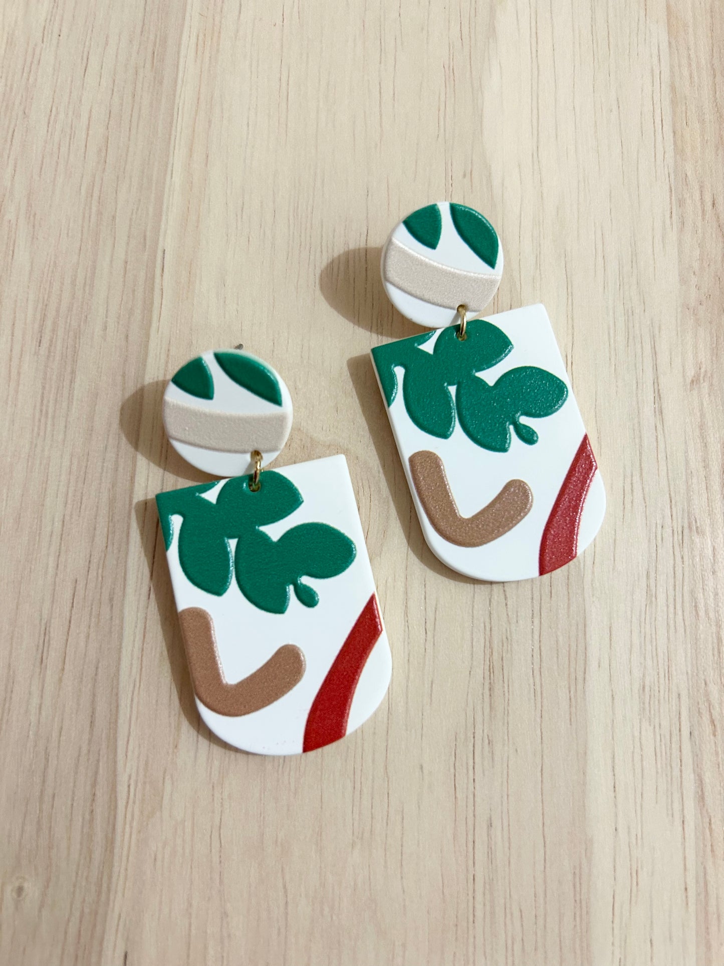 Geometric Leaf Pattern Polymer Clay Earrings