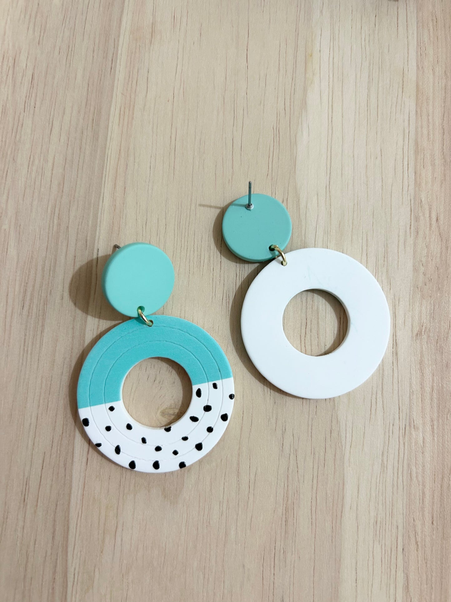 Round Blue Black Polymer Clay Earrings