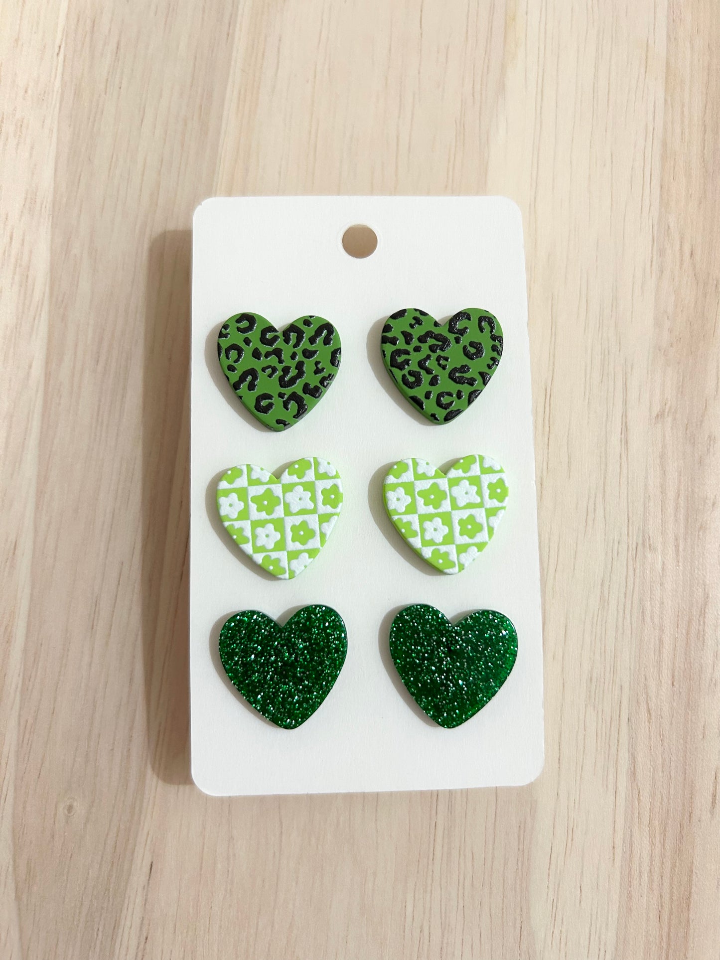 Set Of Three Heart Acrylic Stud Earrings