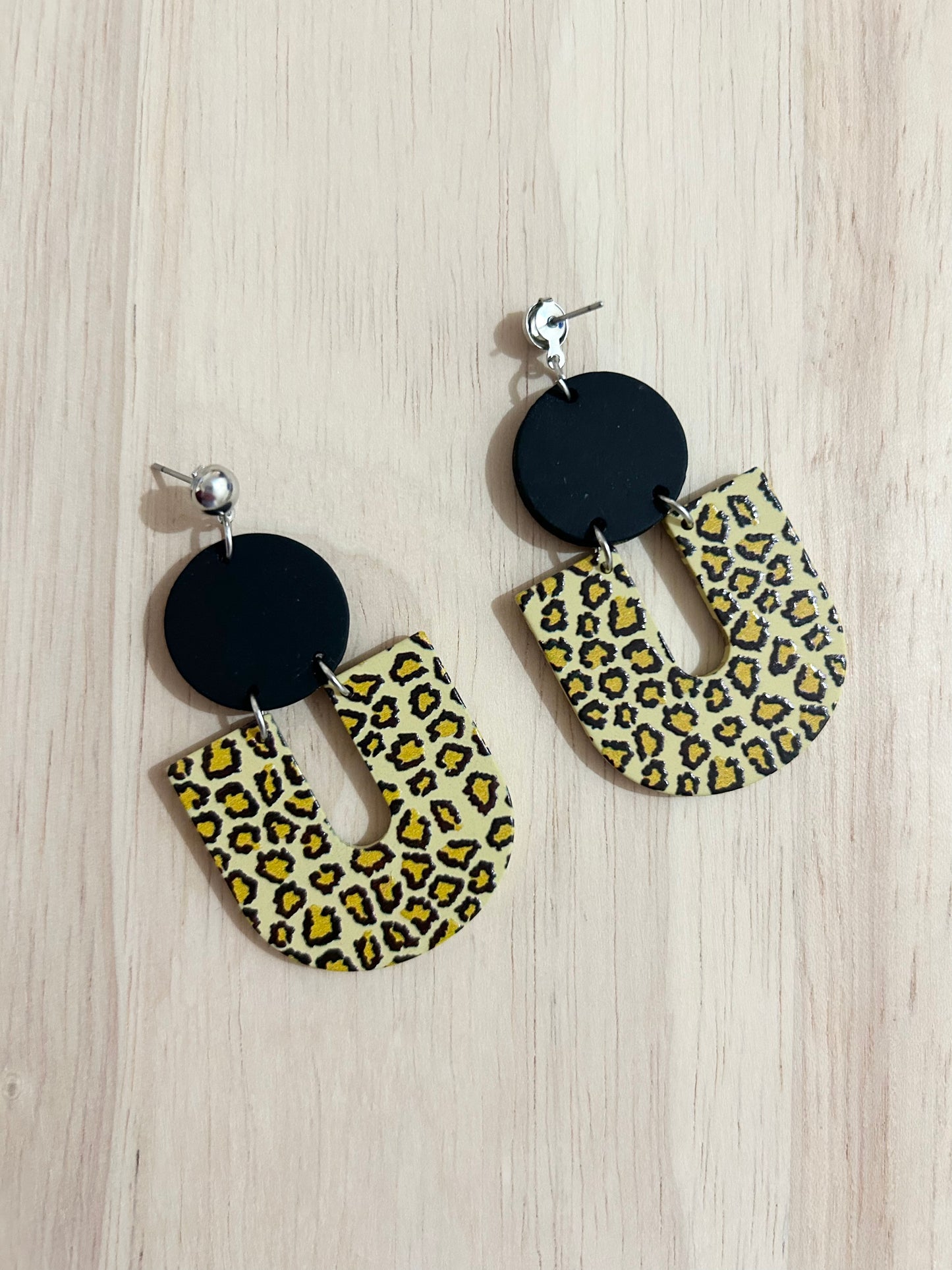 U-Shape Leopard Pattern Polymer Clay Earrings