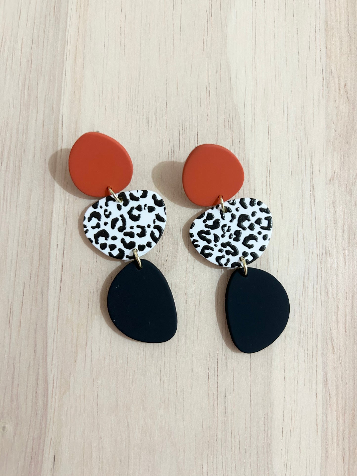 Black Leopard Pattern Polymer Clay Earrings