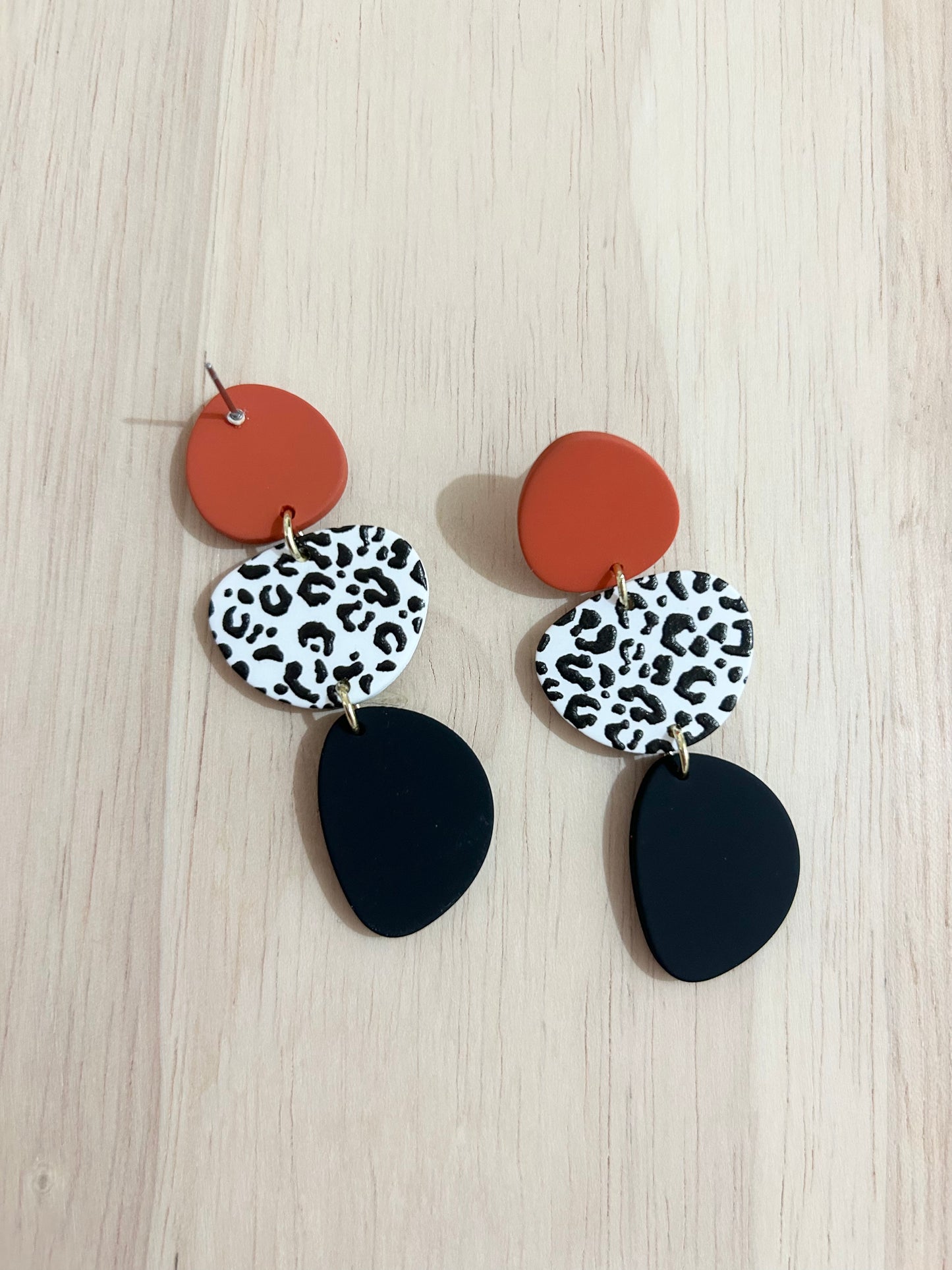 Black Leopard Pattern Polymer Clay Earrings