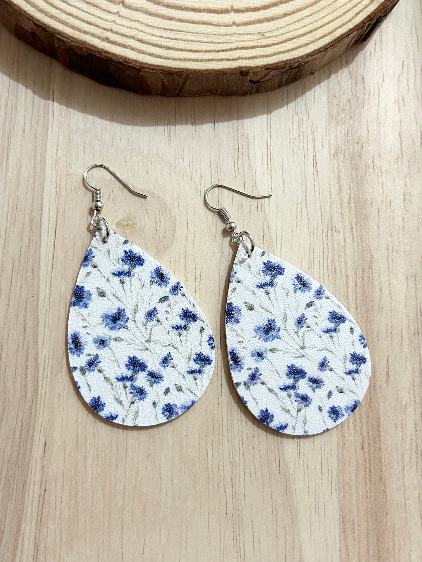 Vintage Flower Print PU Leather Earrings