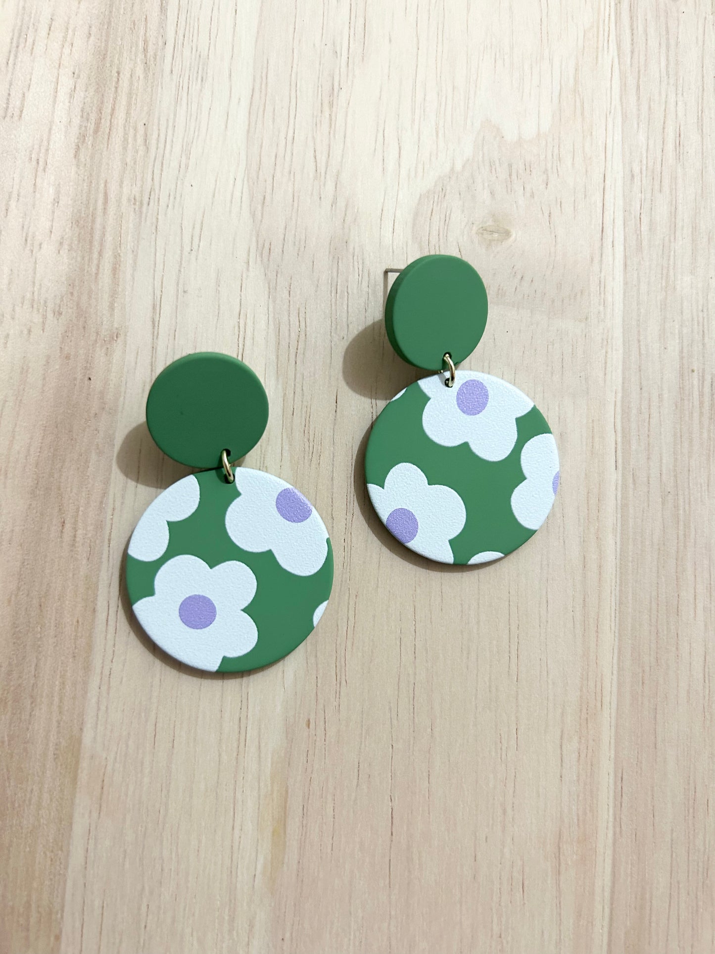 White Flower Pattern Acrylic Earrings