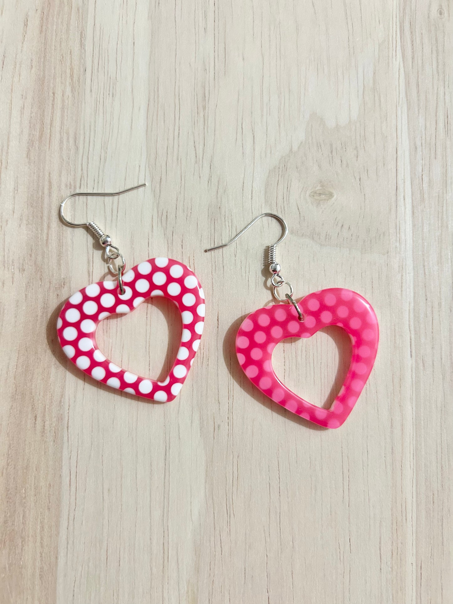 Resin Heart Polka Dot Earrings.