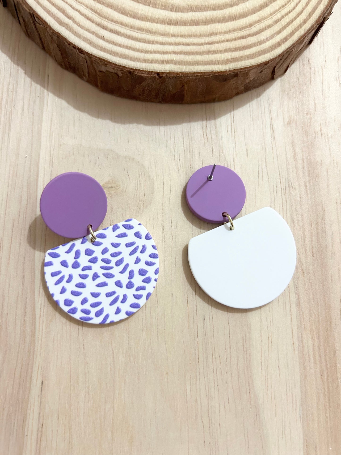 Geometric Shape Purple Dots Polymer Clay Earrings