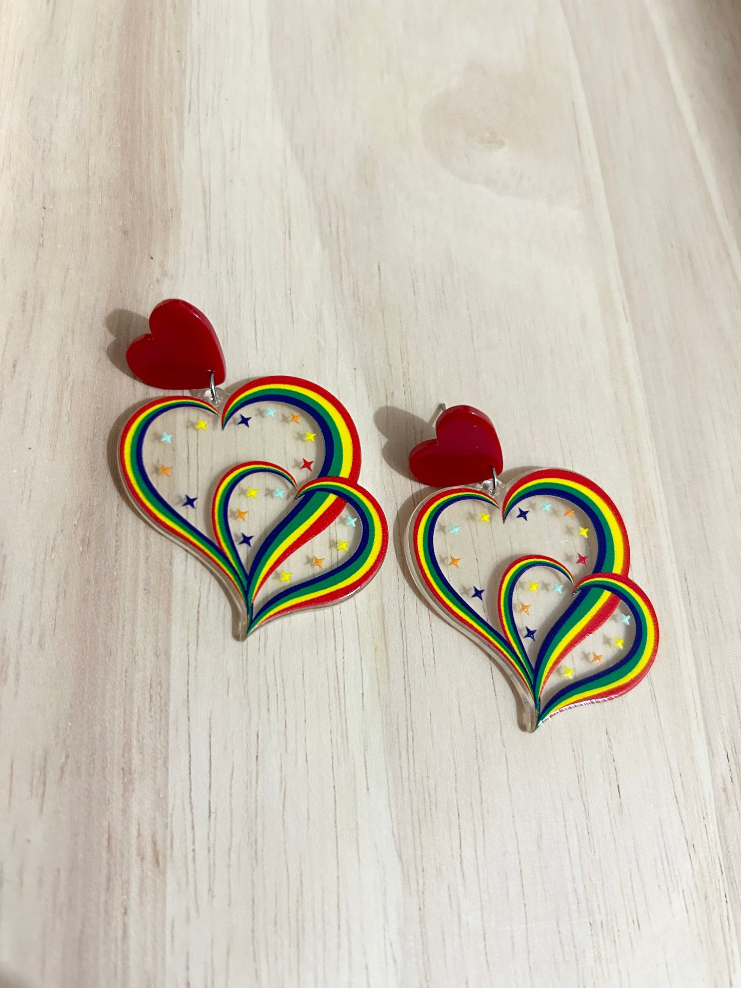 Elegant Rainbow Heart Stars Acrylic Earrings