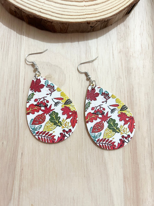 Bohemian Leaf Floral Teardrop PU Leather Earrings