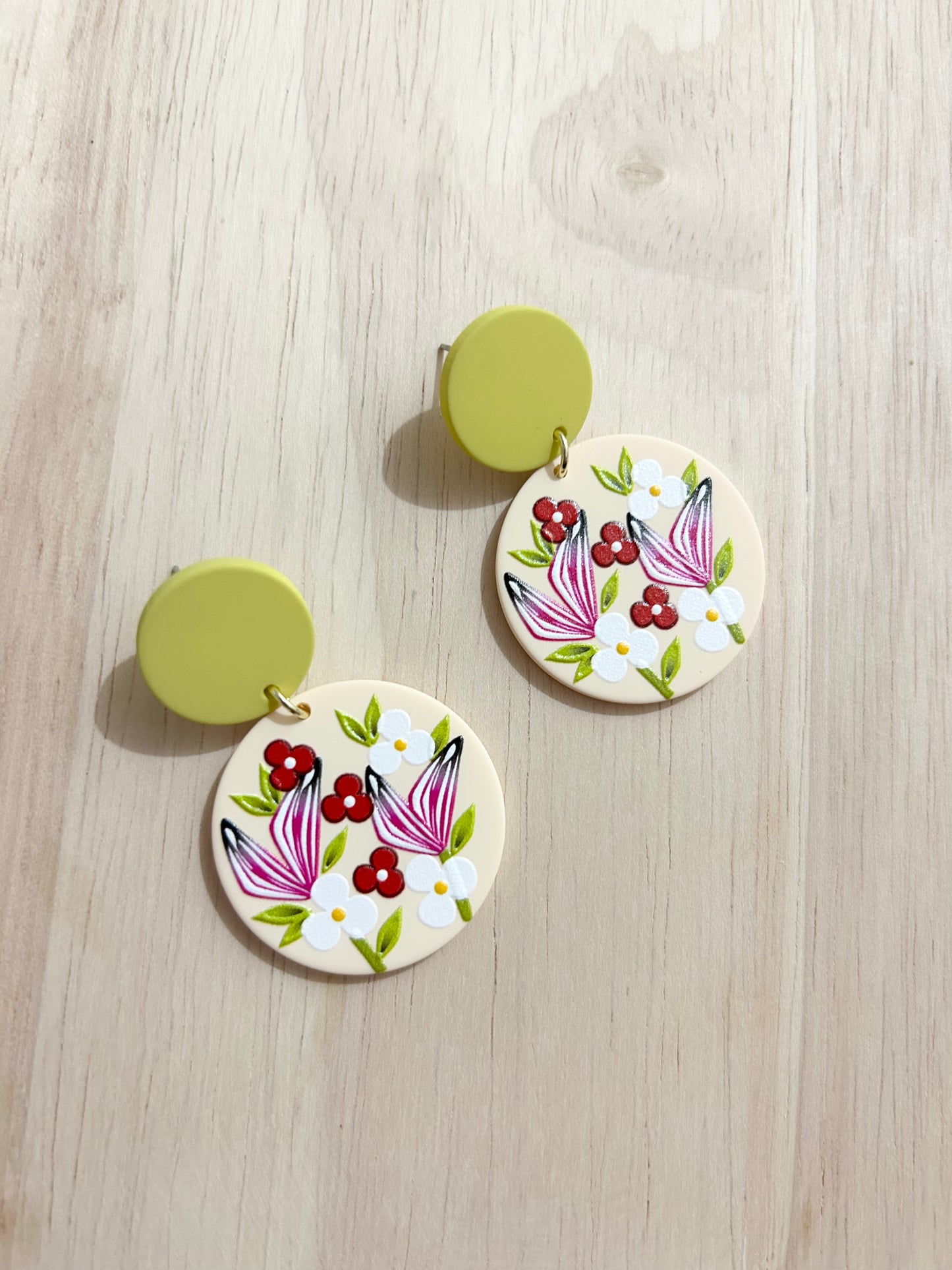 Colourful Flower Pattern Polymer Clay Earrings