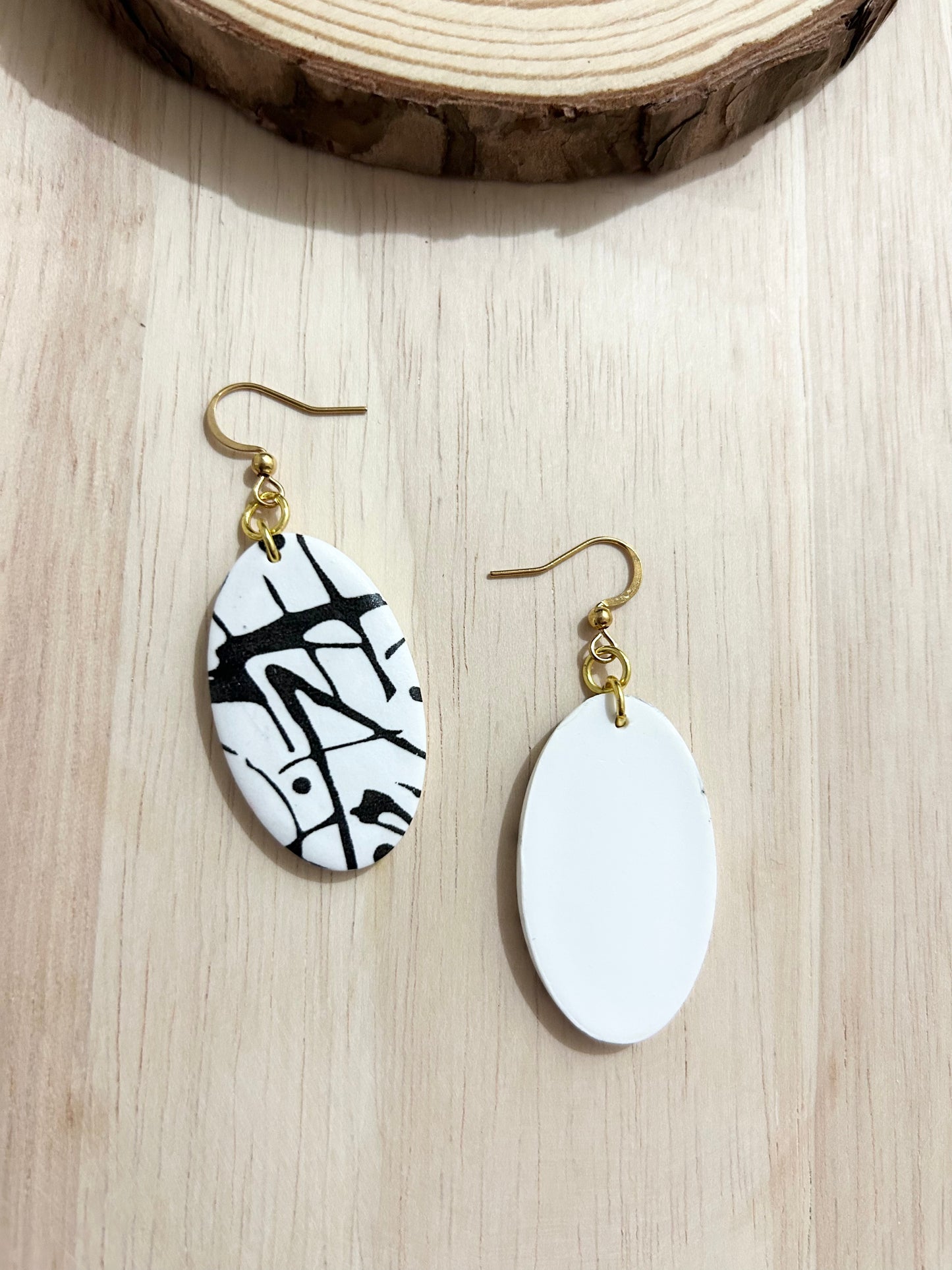 Irregular Pattern Oval Shape Polymer Clay Earrings