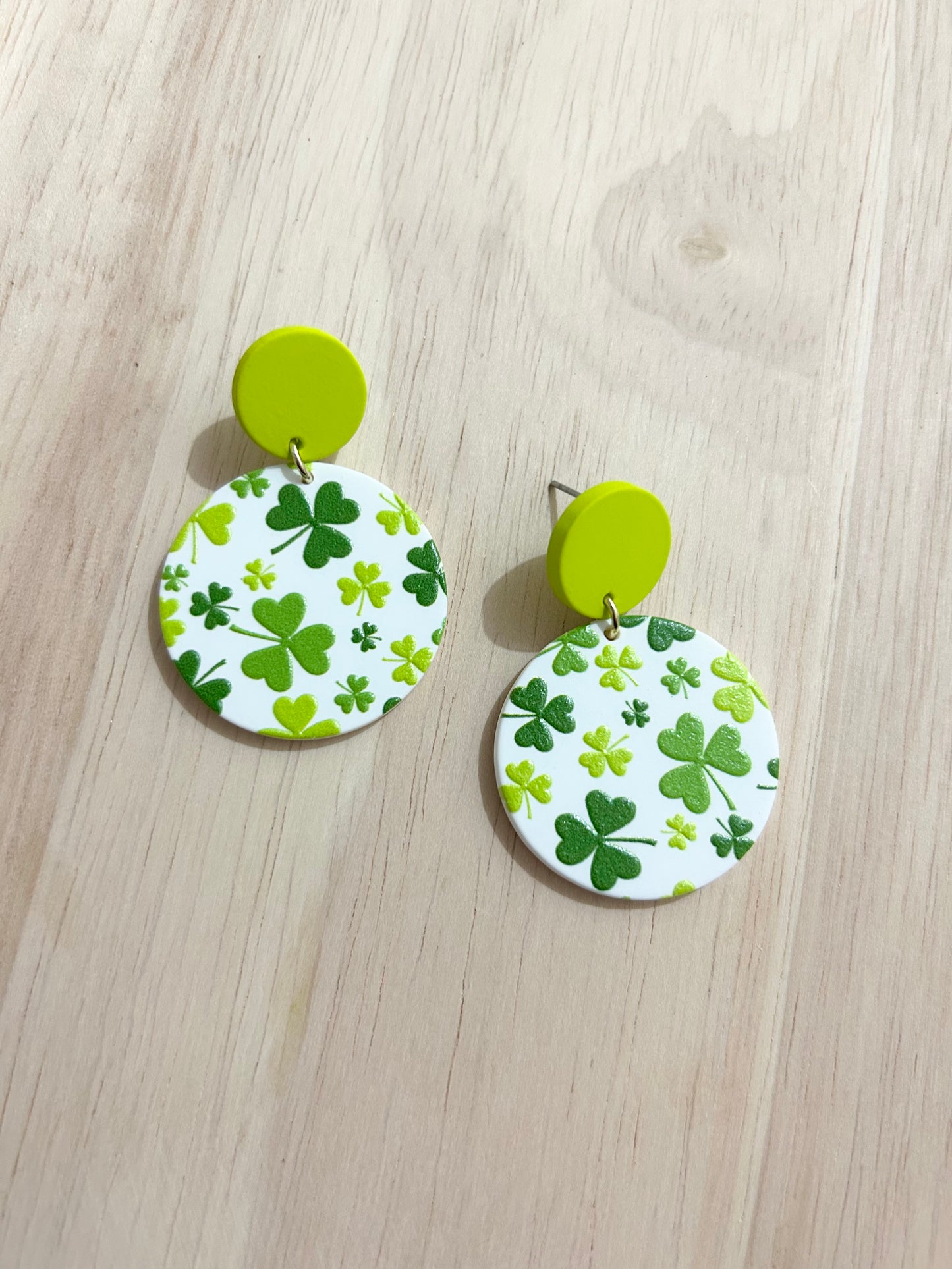 St. Patrick’s Day Green Clover Pattern Acrylic Earrings