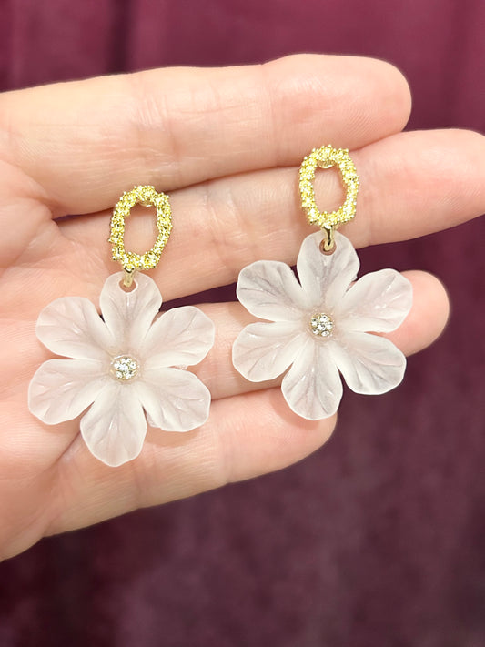 A-Translucent White Flower Acrylic Earrings