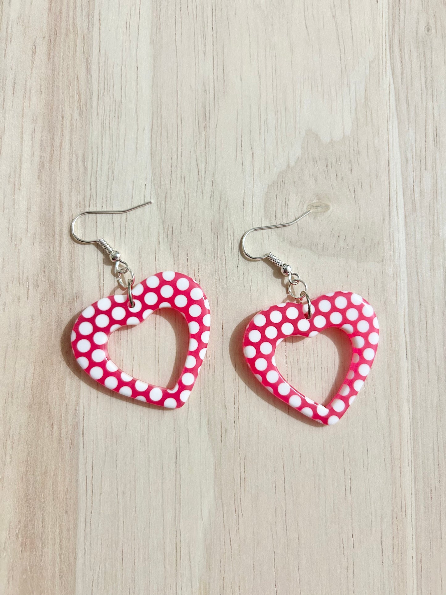 Resin Heart Polka Dot Earrings.