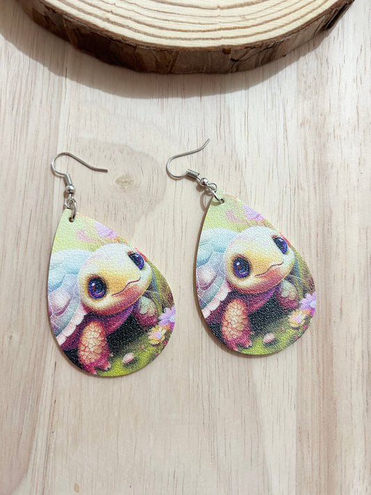 Bohemian Fashion Turtle Print PU Leather Earrings