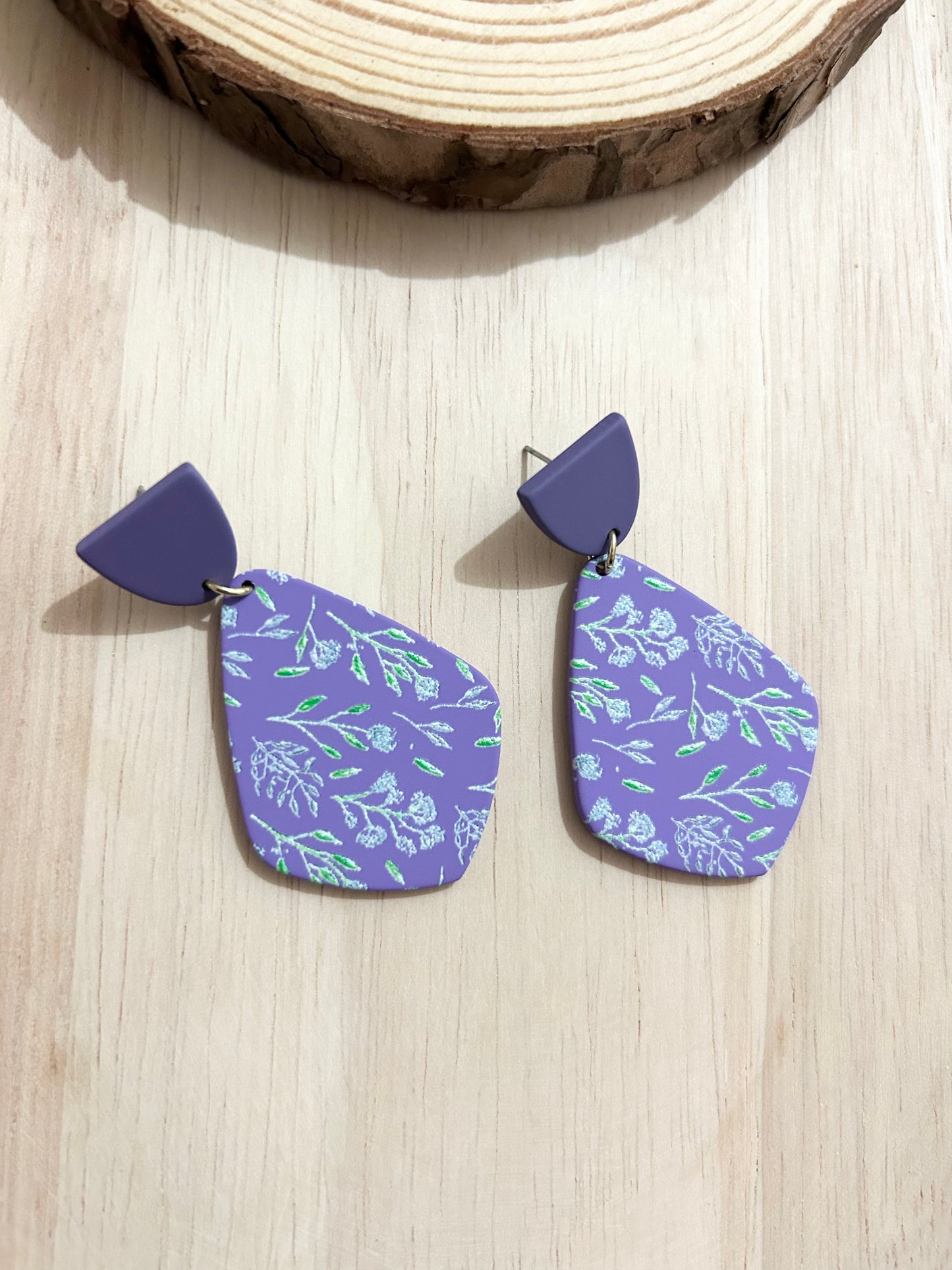 Violet Flower Print Acrylic Earrings