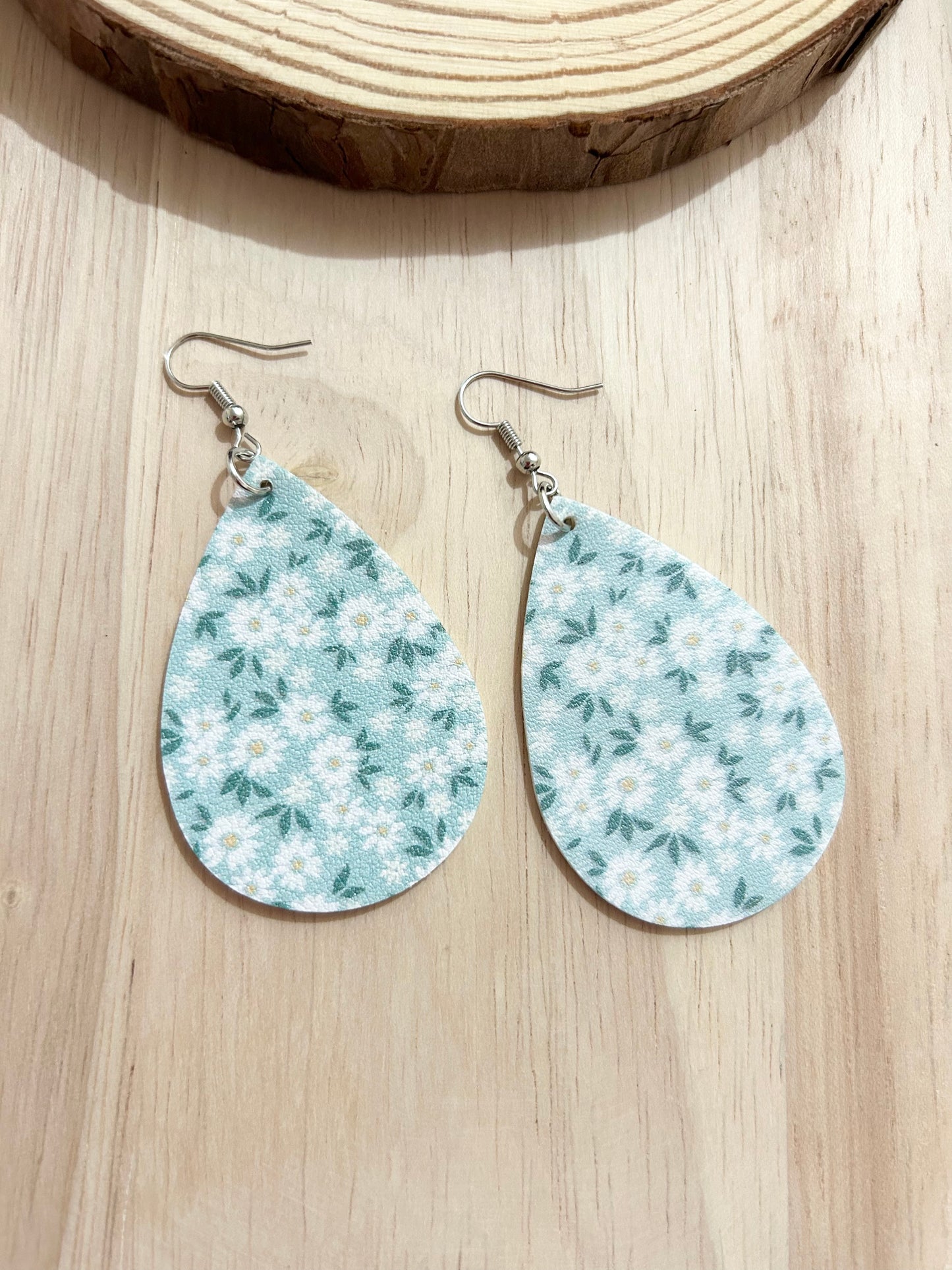 Boho Flower Print PU Leather Earrings