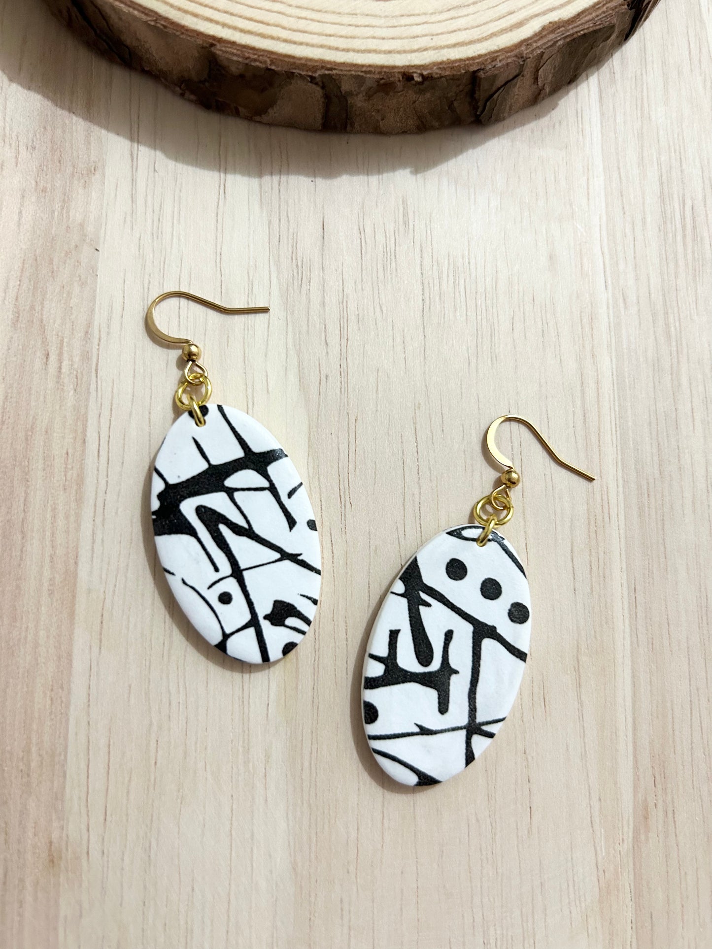 Irregular Pattern Oval Shape Polymer Clay Earrings