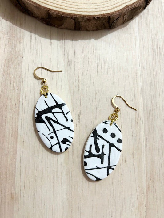 Irregular Pattern Oval Shape Polymer Clay Earrings