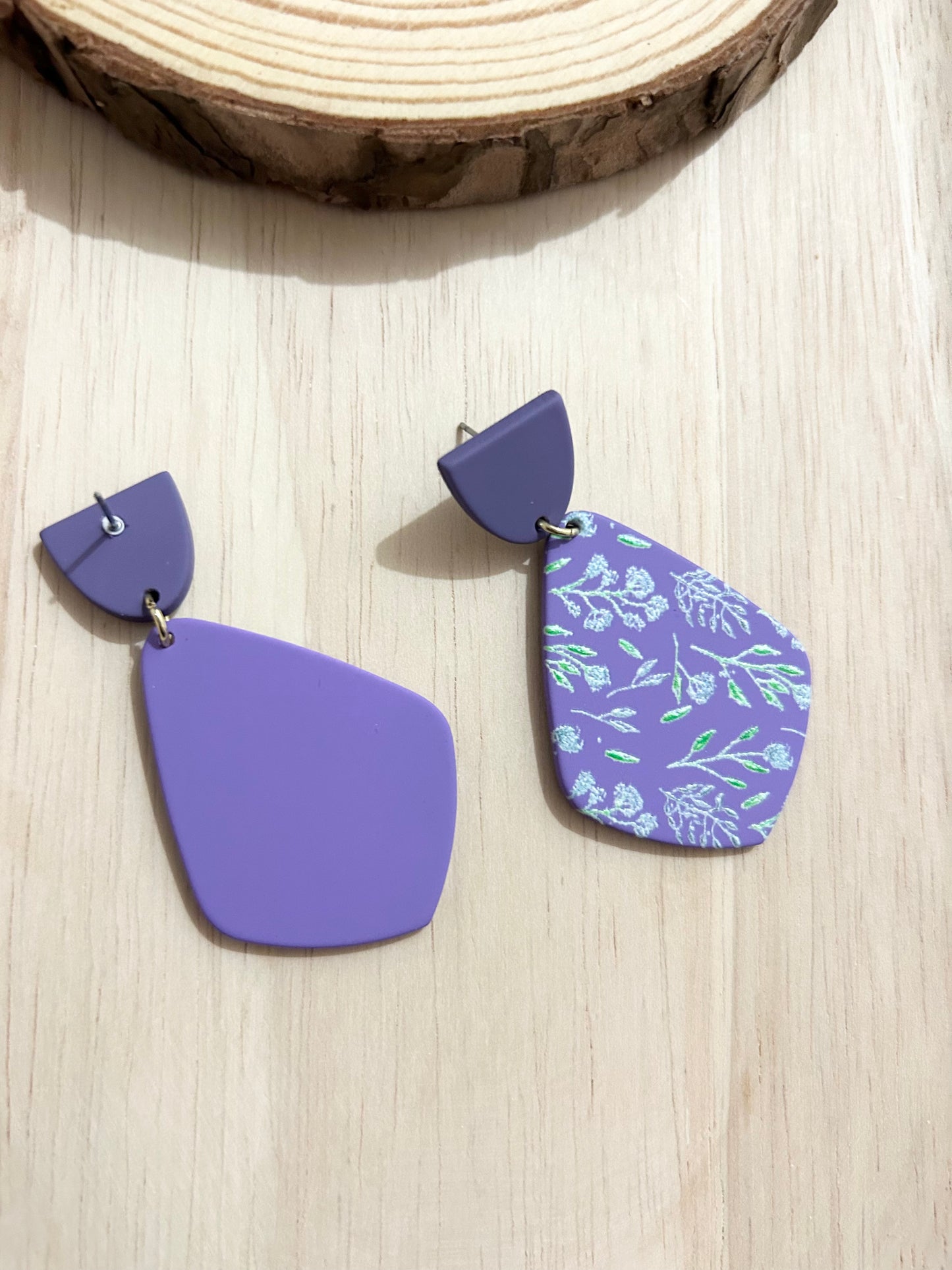 Violet Flower Print Acrylic Earrings