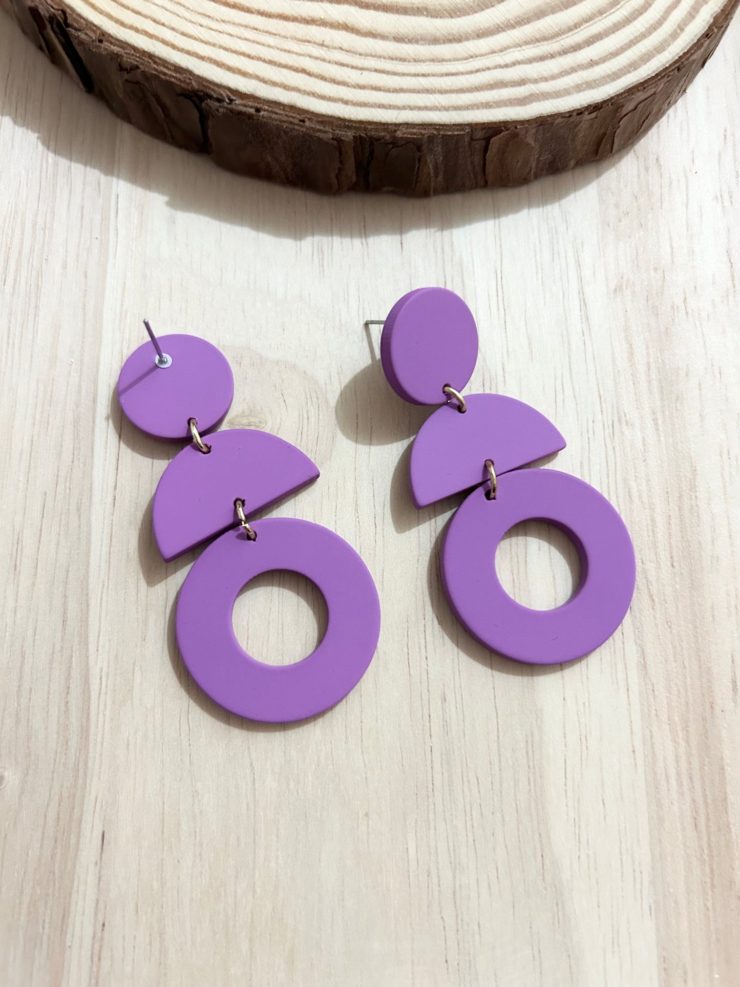 Geometric Shape Purple Polymer Clay Earrings