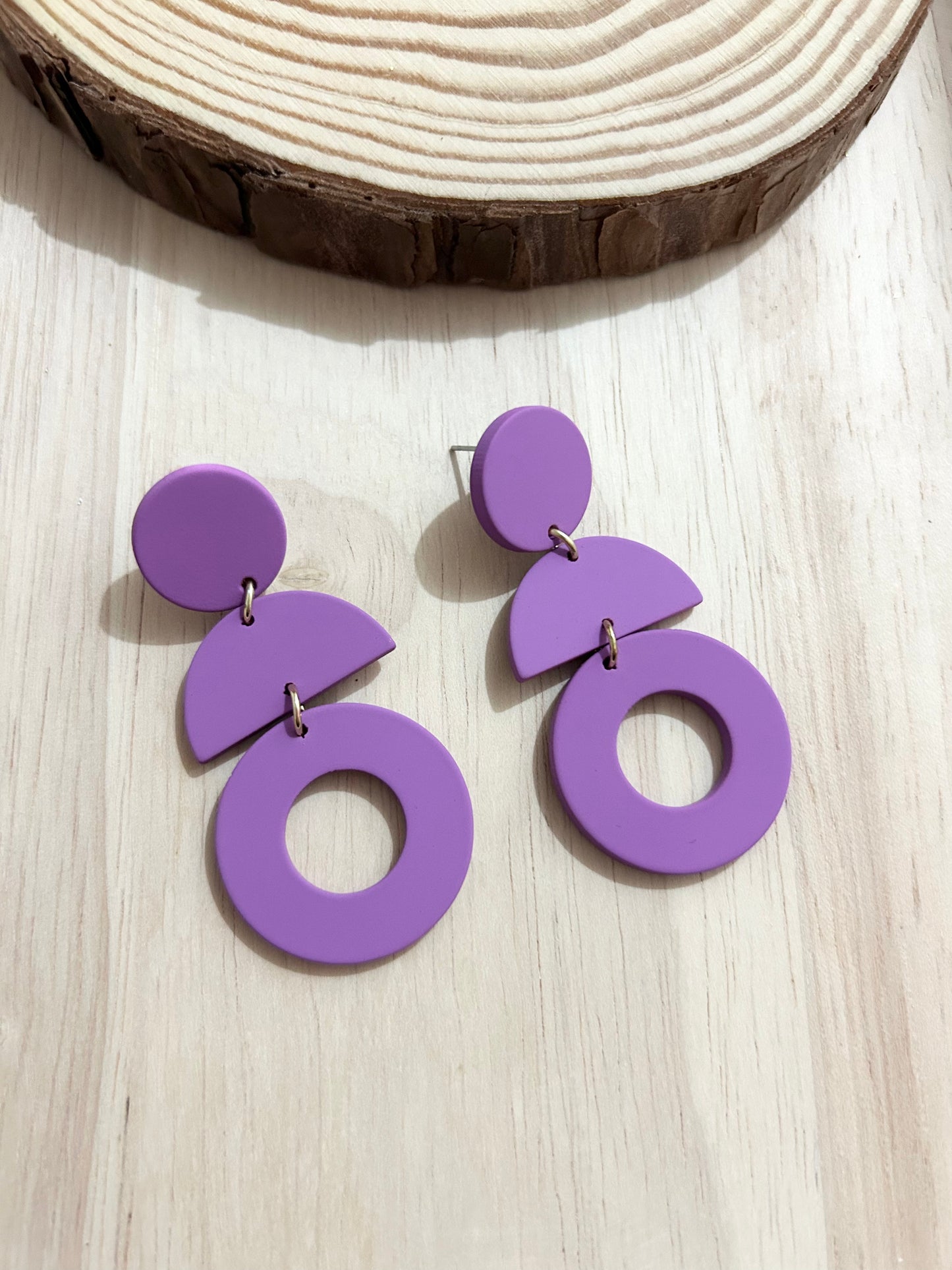 Geometric Shape Purple Polymer Clay Earrings