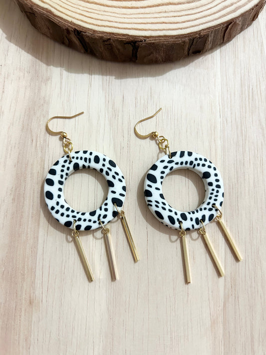 Black Dots White Polymer Clay Earrings