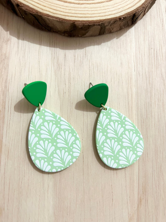 Leaf Pattern Teardrop Acrylic Earrings