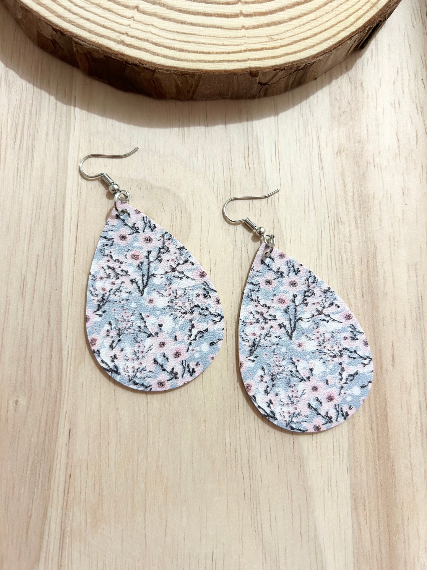 Boho Vintage Flower Print PU Leather Earrings