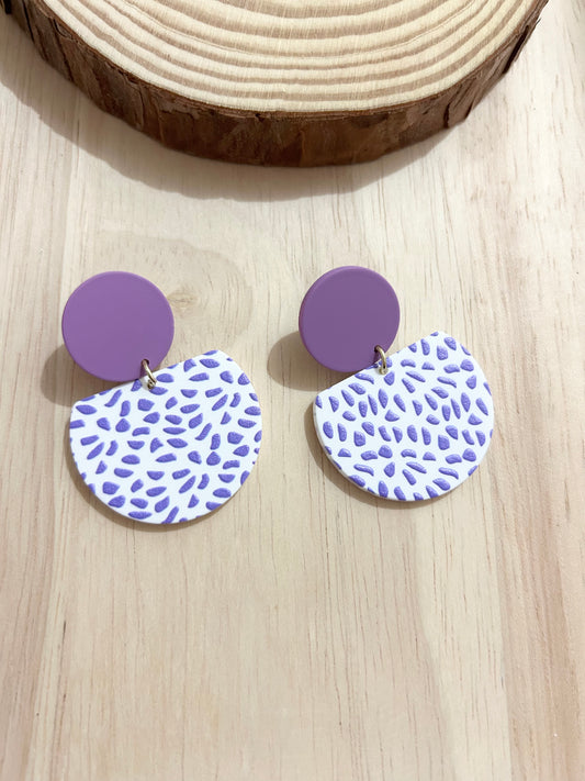 Geometric Shape Purple Dots Polymer Clay Earrings