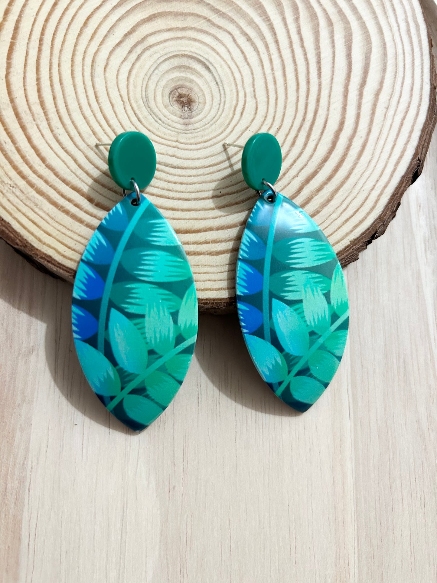 Blue Leaf Pattern Acrylic Earrings