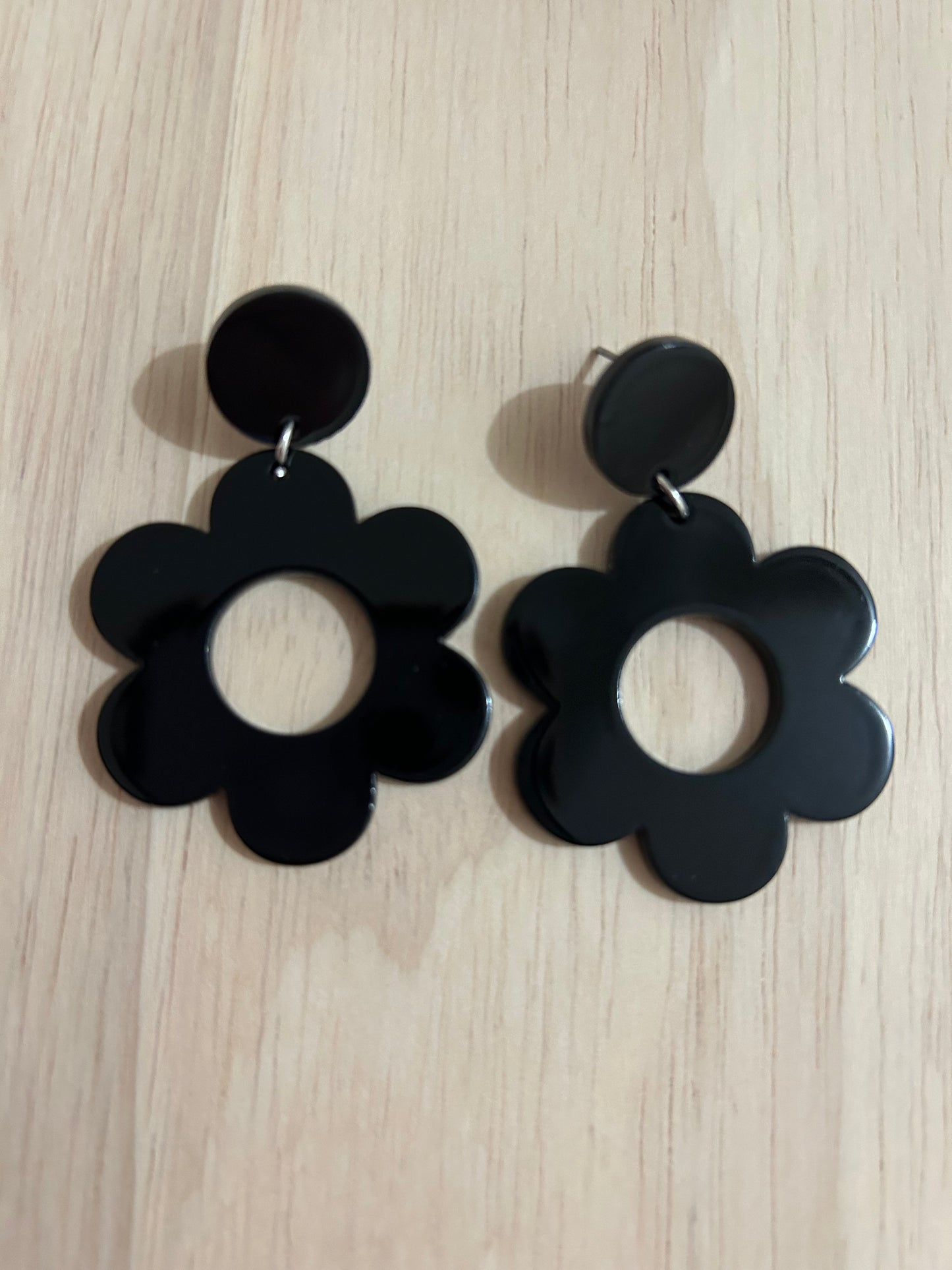 Black Acrylic Flower Earrings