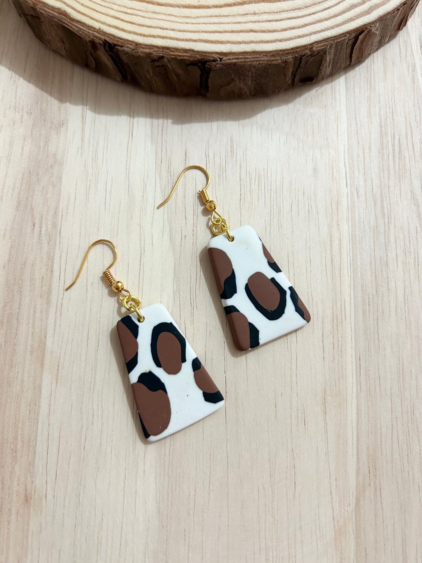 Leopard Print Polymer Clay Earrings.