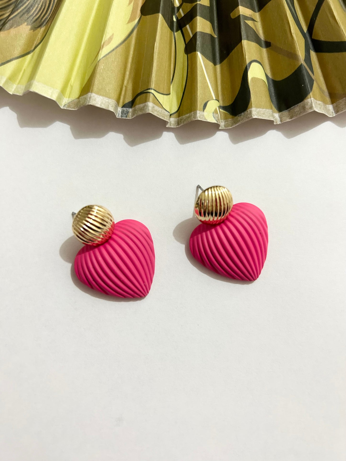 Hot Pink Heart Shape Metal Earrings.