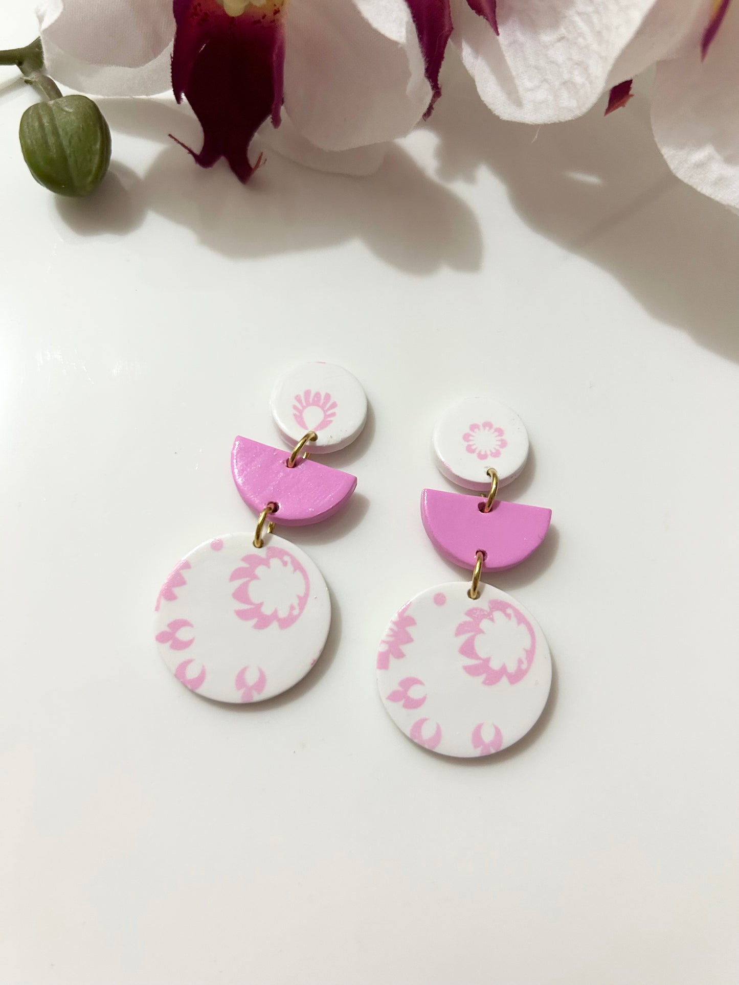 Pink and White Polymer Clay Earrings