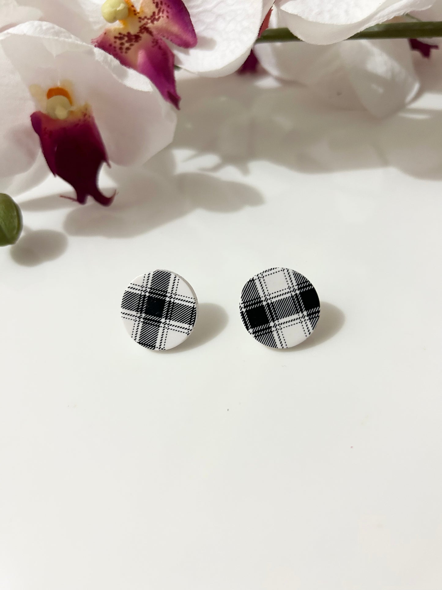 Checker Square Polymer Clay Stud Earrings